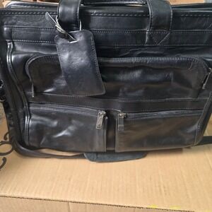 USL‎ Black Leather Briefcase Laptop Multi-Pocket Mess. Shoulder Bag 030918741344